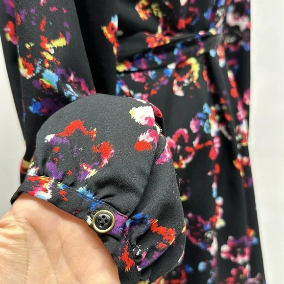 Yumi Kim Carla Wrap Dress Mini Long Sleeve Floral Butterfly Black Size Medium - Picture 7 of 12